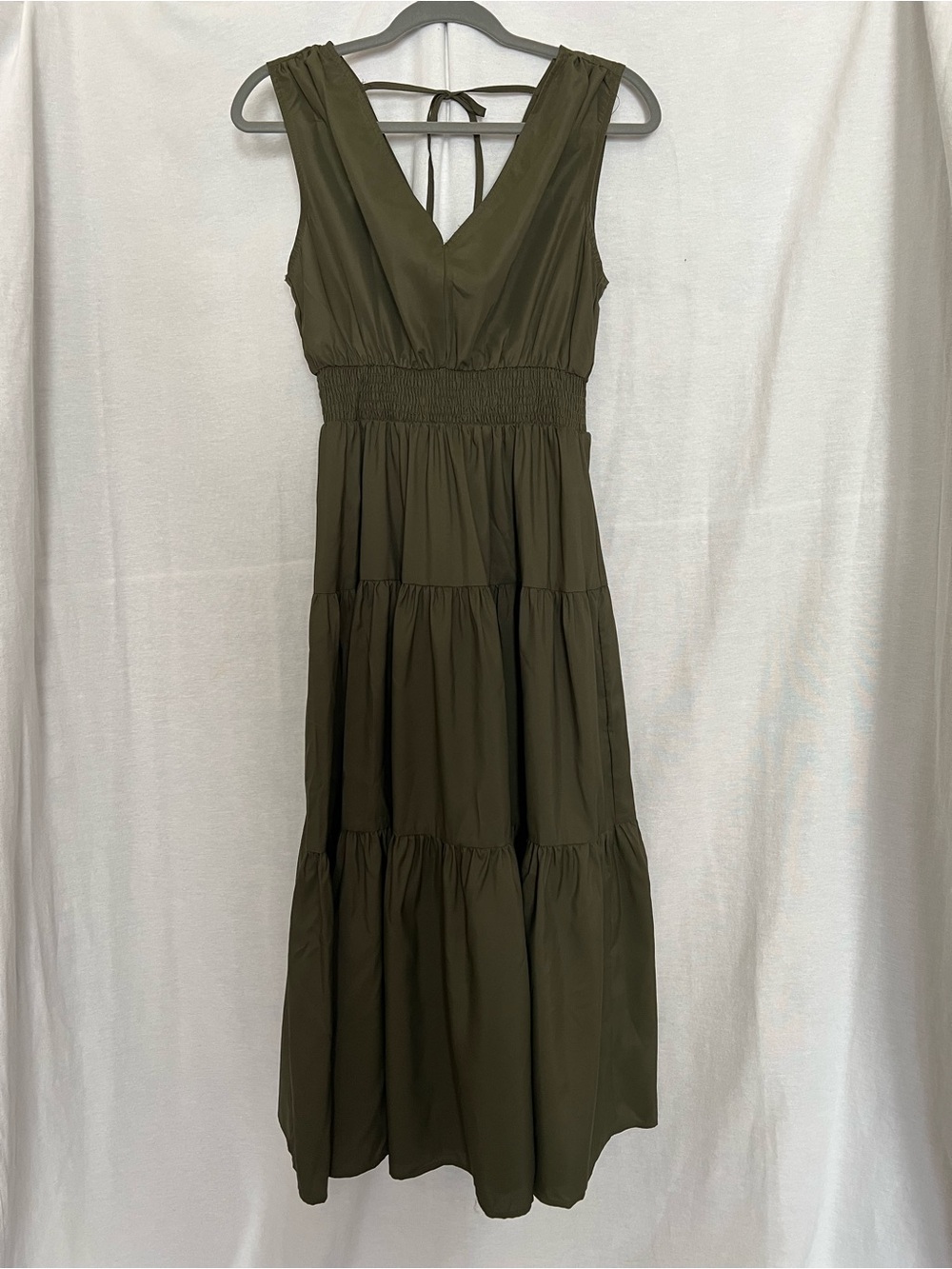 SHEIN Olive Smocked Waist Tiered Maxi Dress